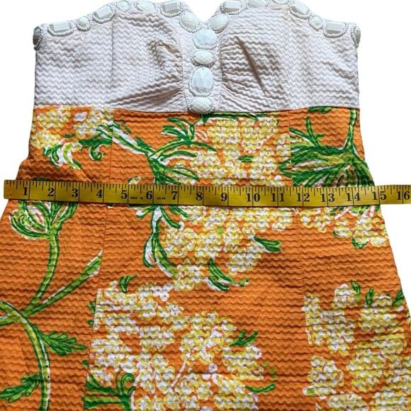 Lilly Pulitzer Bowen Strapless Dress Sz 0 Beaded Orange White Floral Cotton - Picture 12 of 16
